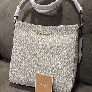 Michael Kors Large Monogram Tote in Vanilla ~ crossbody strap $348 In stores Now